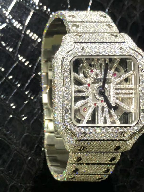Santos De Cartier Skeleton Iced Out with Moissanite WHSA0015